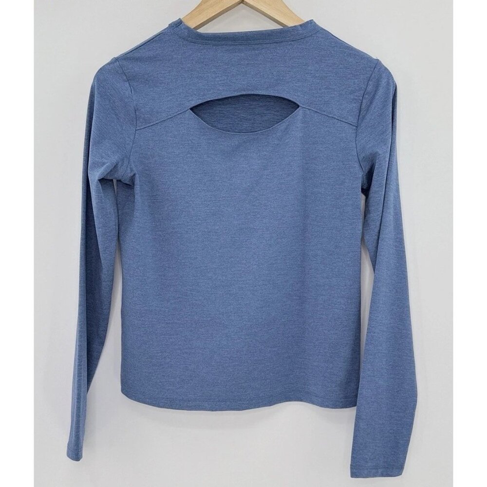 NWT All In Motion Blue Long Slv Peekaboo Back Athletic Shirt XS Comfort Stretch